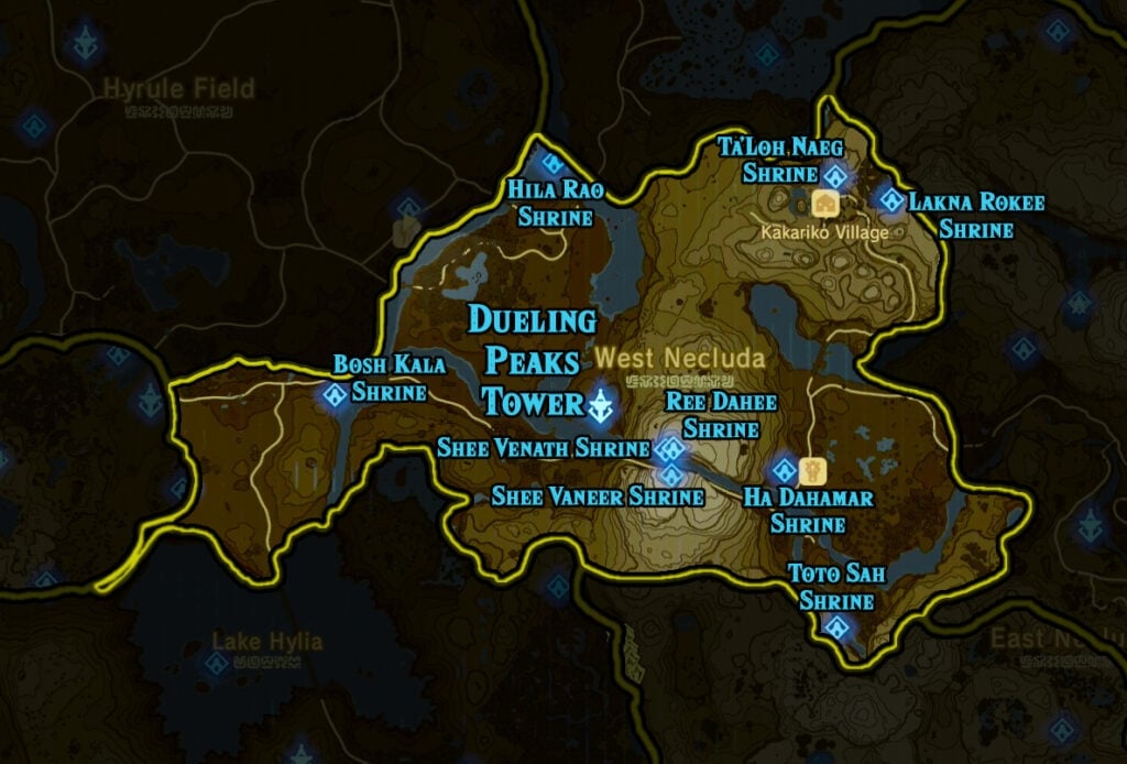 Breath of the Wild Dueling Peaks map