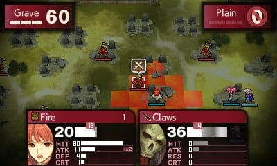 Grid-based gameplay in Fire Emblem Echoes: Shadows of Valentia.