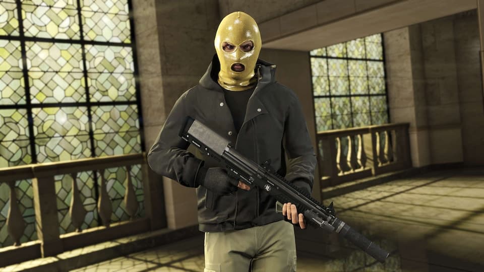 GTA Heists promo wearing a mask