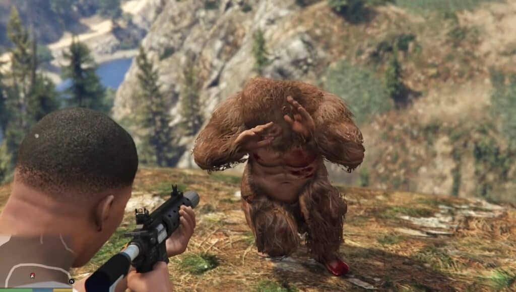 Shooting at Bigfoot in Grand Theft Auto V.