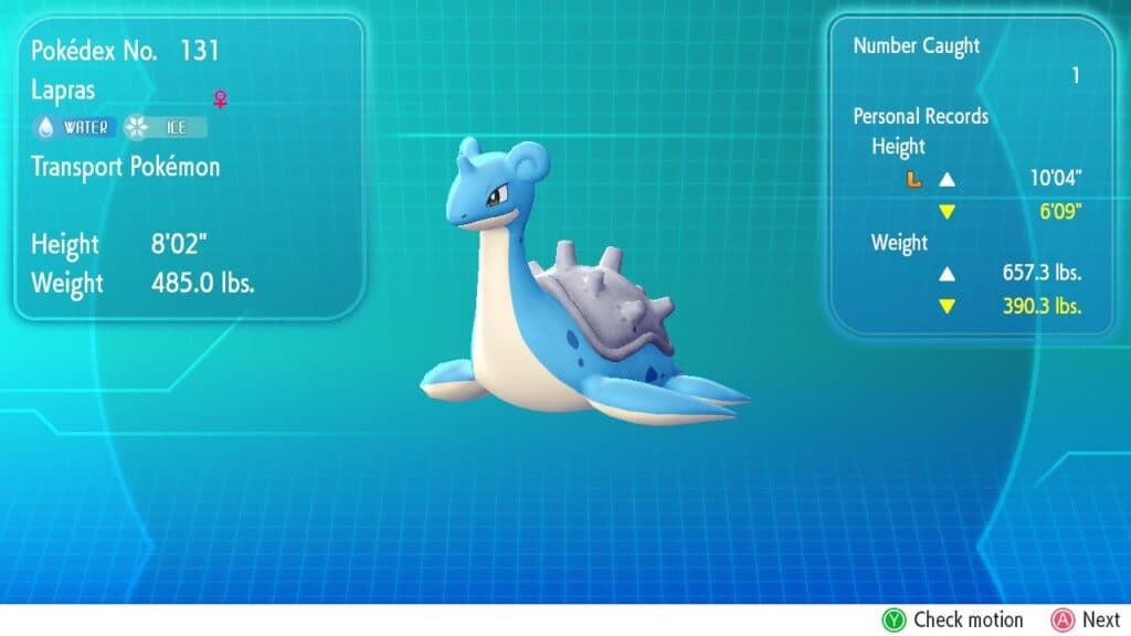 A Lapras awaits in Pokemon Let's Go.