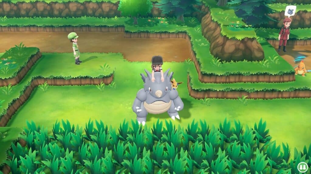 Riding Rhydon in Pokemon Let's Go.