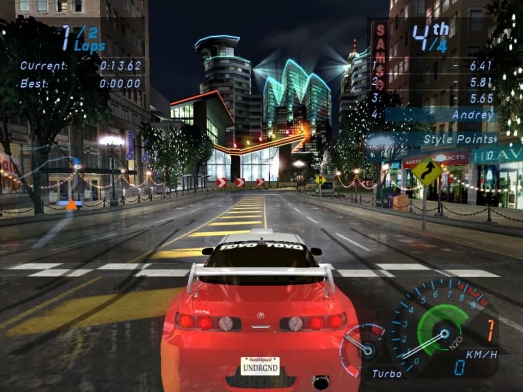 Racing at night in Need for Speed: Underground.