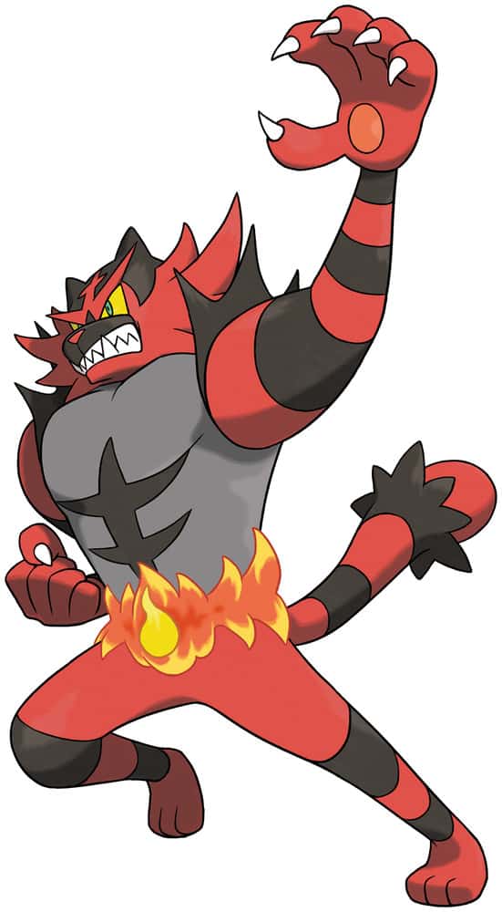 Official artwork for Incineroar in Pokémon Sun and Moon.