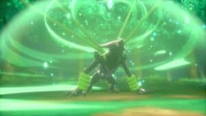 Zarude using Jungle Healing in Pokémon Sword and Shield.