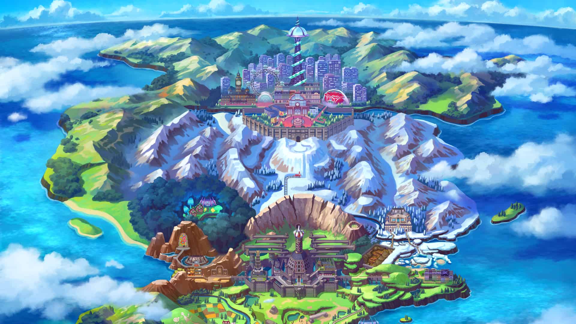 A partial map of the Galar region from Pokemon Sword and Shield.