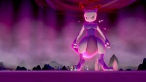 A screenshot showing Mewtwo from Pokemon Sword and Shield.