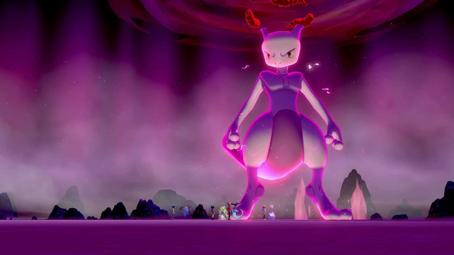 A screenshot showing Mewtwo from Pokemon Sword and Shield.