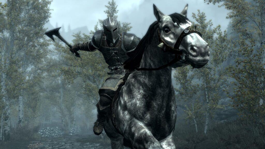 Riding a horse in Dawnguard add-on for Elder Scrolls V: Skyrim.