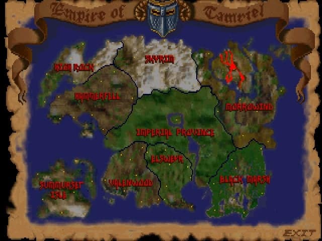 Map of Tamriel in The Elder Scrolls: Arena.