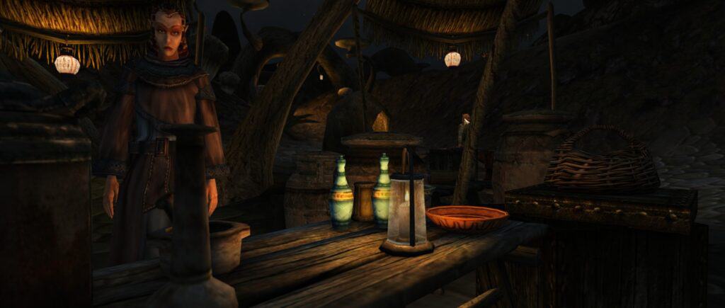 NPC inside a building in The Elder Scrolls III: Morrowind.
