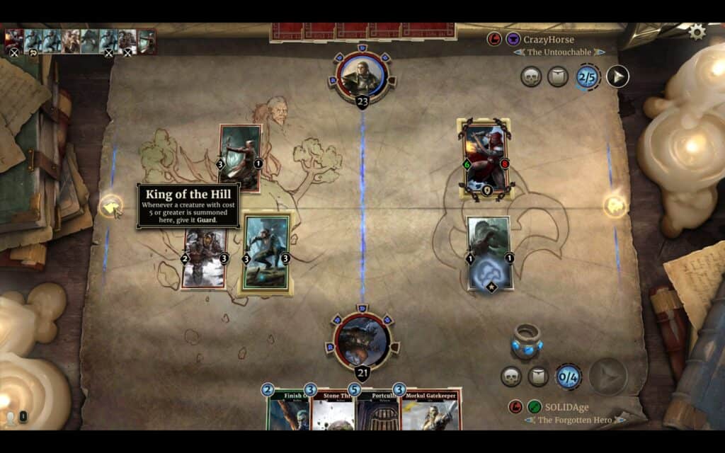 Cards on the battlefield in The Elder Scrolls: Legends.