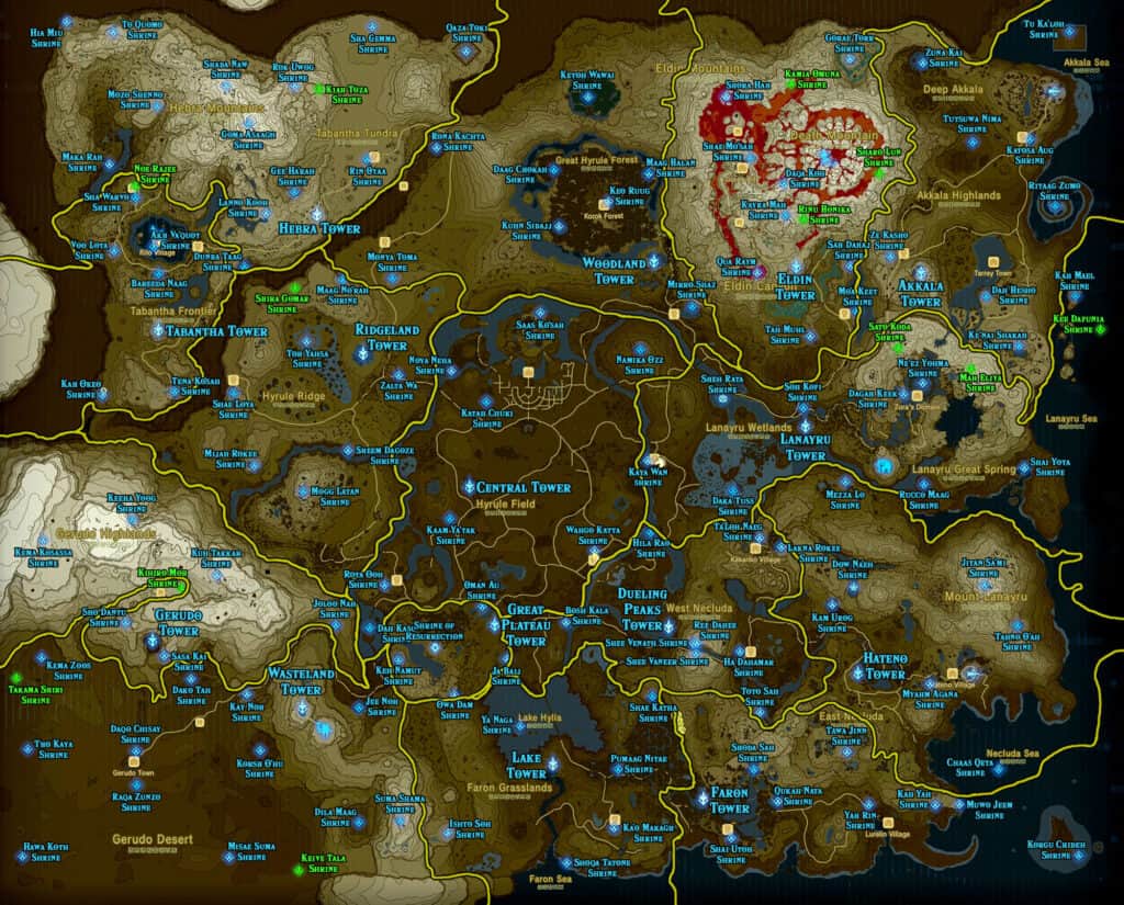 Zelda: Breath of the Wild Shrine Map