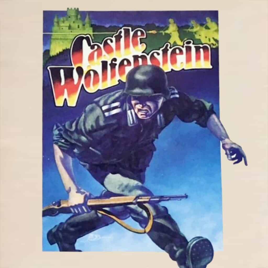 The cover art for Castle Wolfenstein depicts an Allied soldier deep in enemy territory.