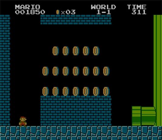 Mario explores an underground section in Super Mario Bros.