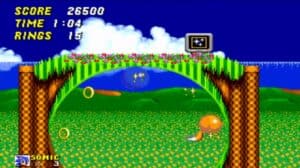 Screenshot from Sonic 2, featuring Tails going through a loop-de-loop.