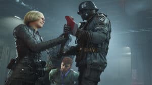 Wolfenstein II's main antagonist prepares to execute a prisoner.