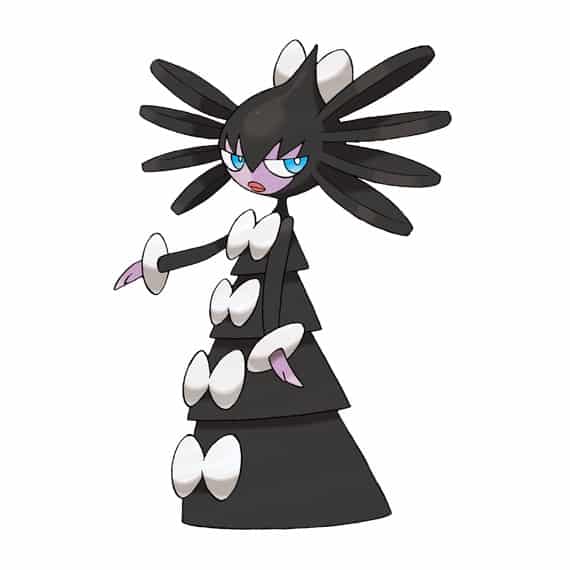 Gothitelle, a Pokemon resembling a goth maid, stands in their portrait. 