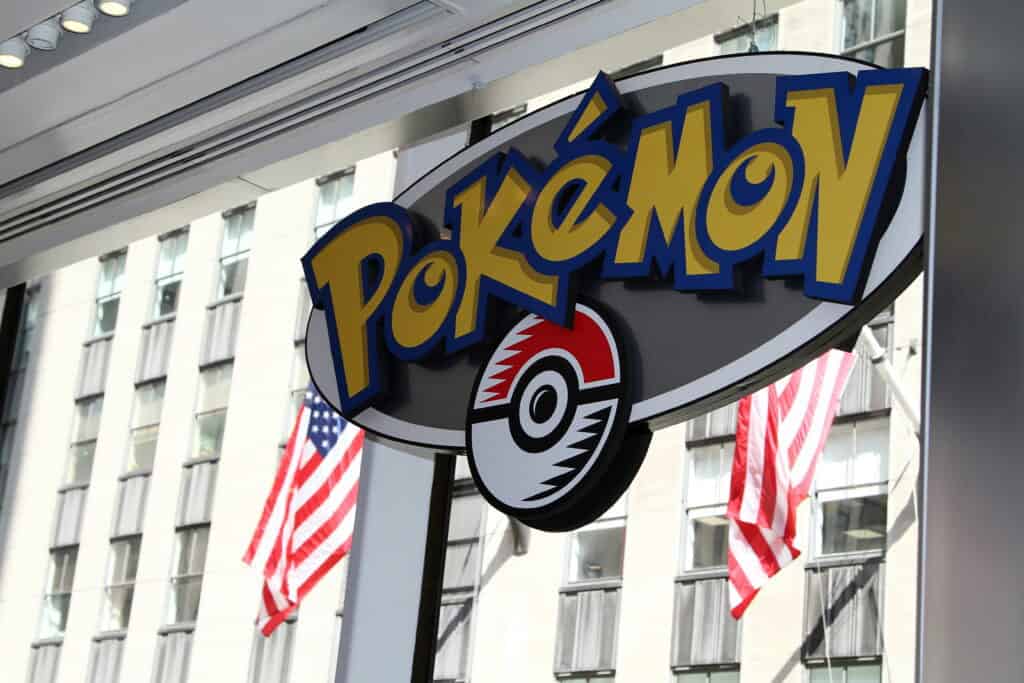 A Pokémon sign hanging at Nintendo World