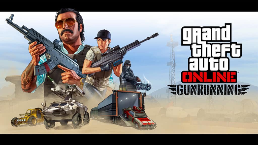 A promotional image for GTA Online's Gunrunning Update.