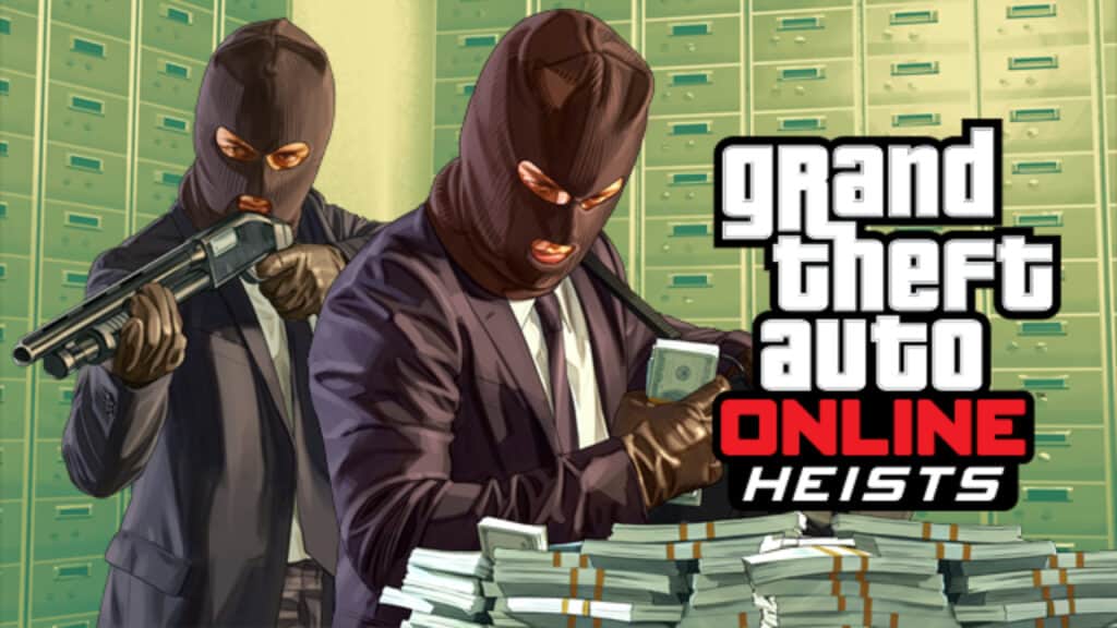 A promotional image for Grand Theft Auto Online's Heists Update.