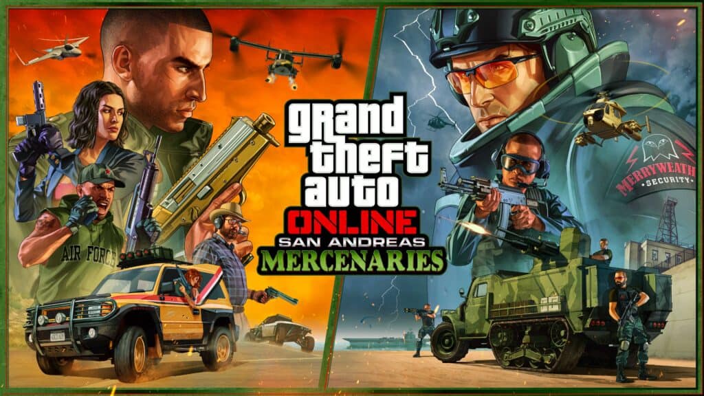 A promotional image for Grand Theft Auto Online's San Andreas Mercenaries Update.