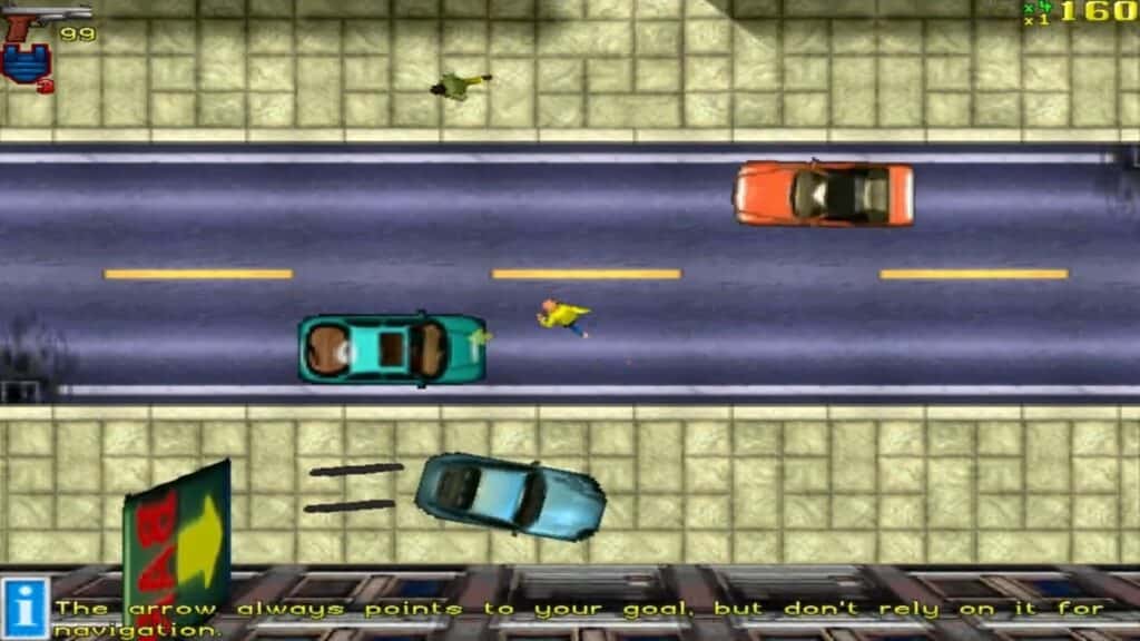 An in-game screenshot from the original Grand Theft Auto.