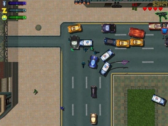 A car pileup in Grand Theft Auto 2.