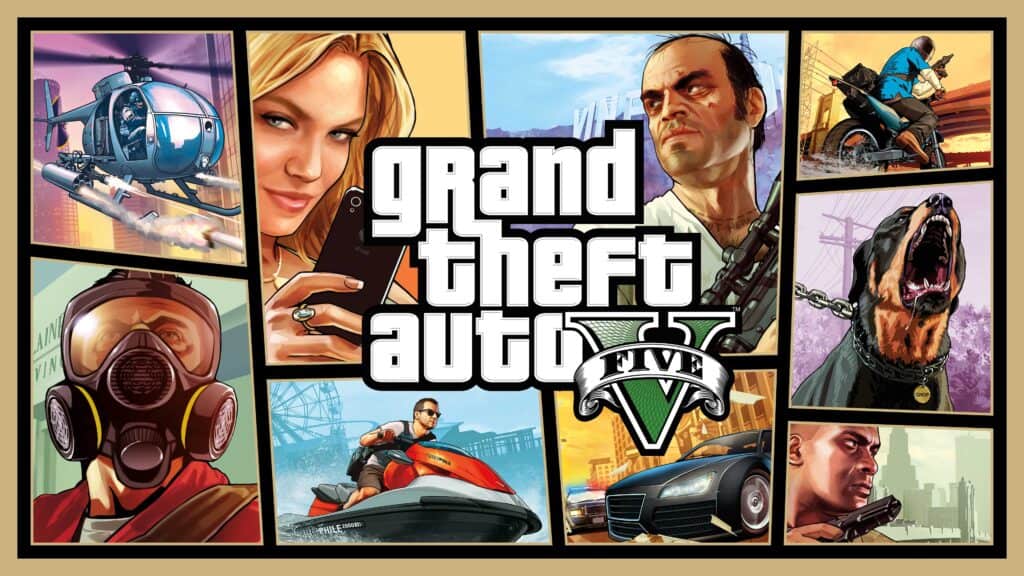 A promotional image for Grand Theft Auto V.