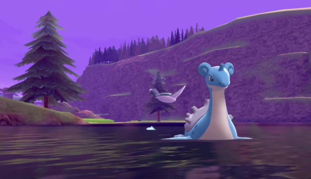 A Lapras swimming in the wild