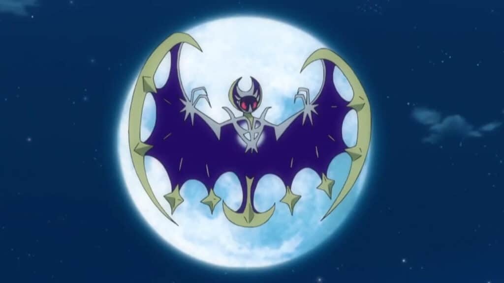 The imposing Lunala is a frightening bat-like Pokemon associated with the moon.
