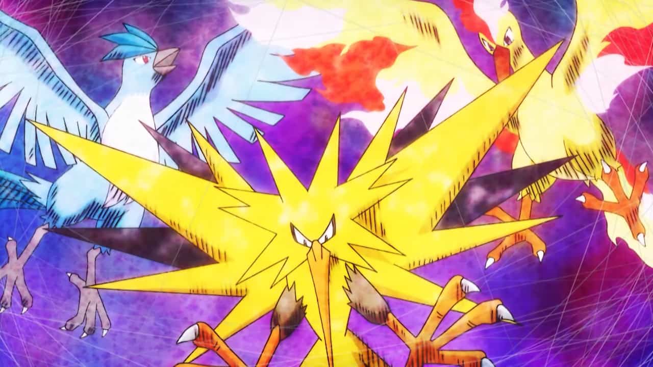 The legendary bird Pokemon, Articuno, Zapdos, and Moltres.