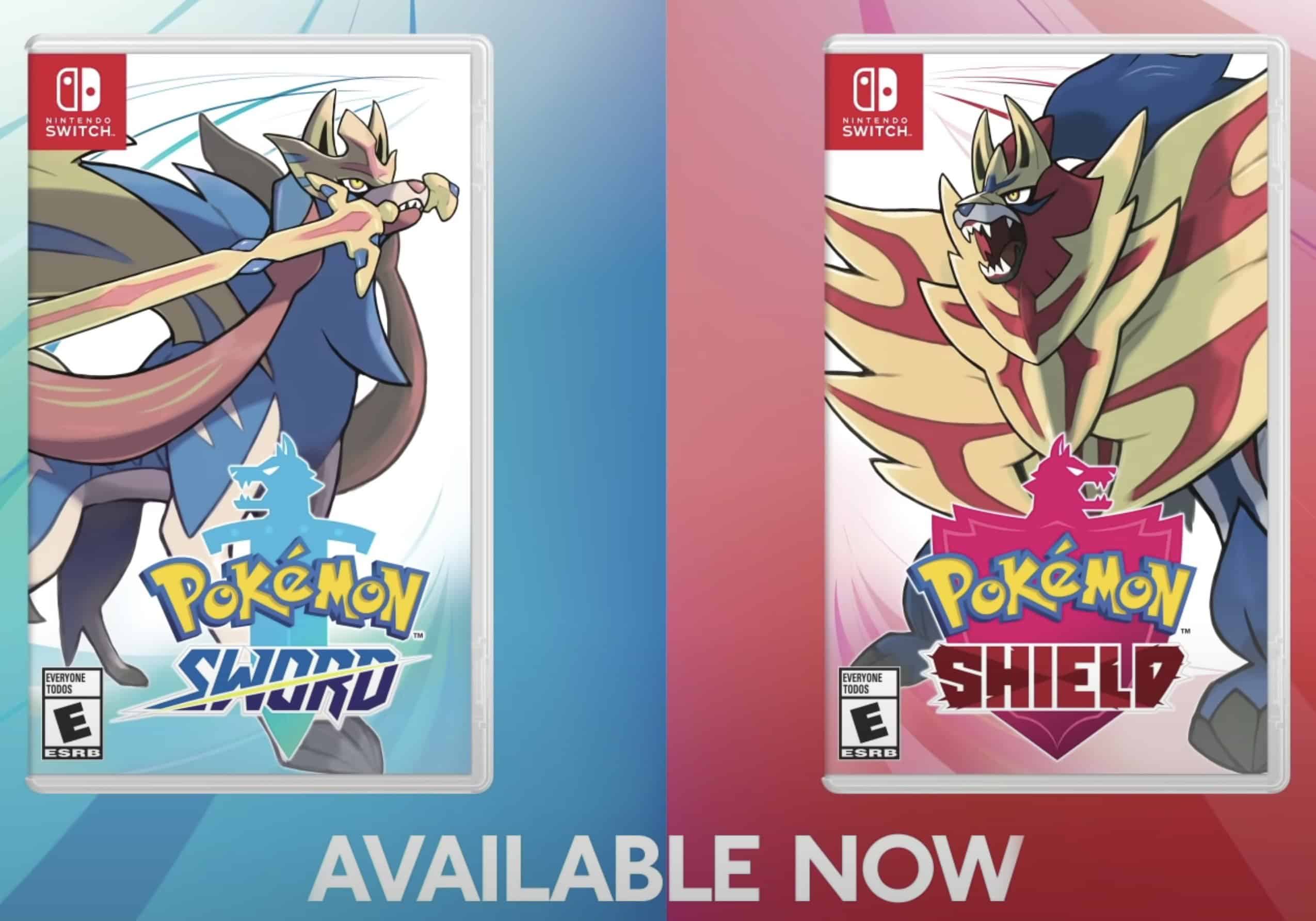 Pokémon Sword and Pokémon Shield games side by side