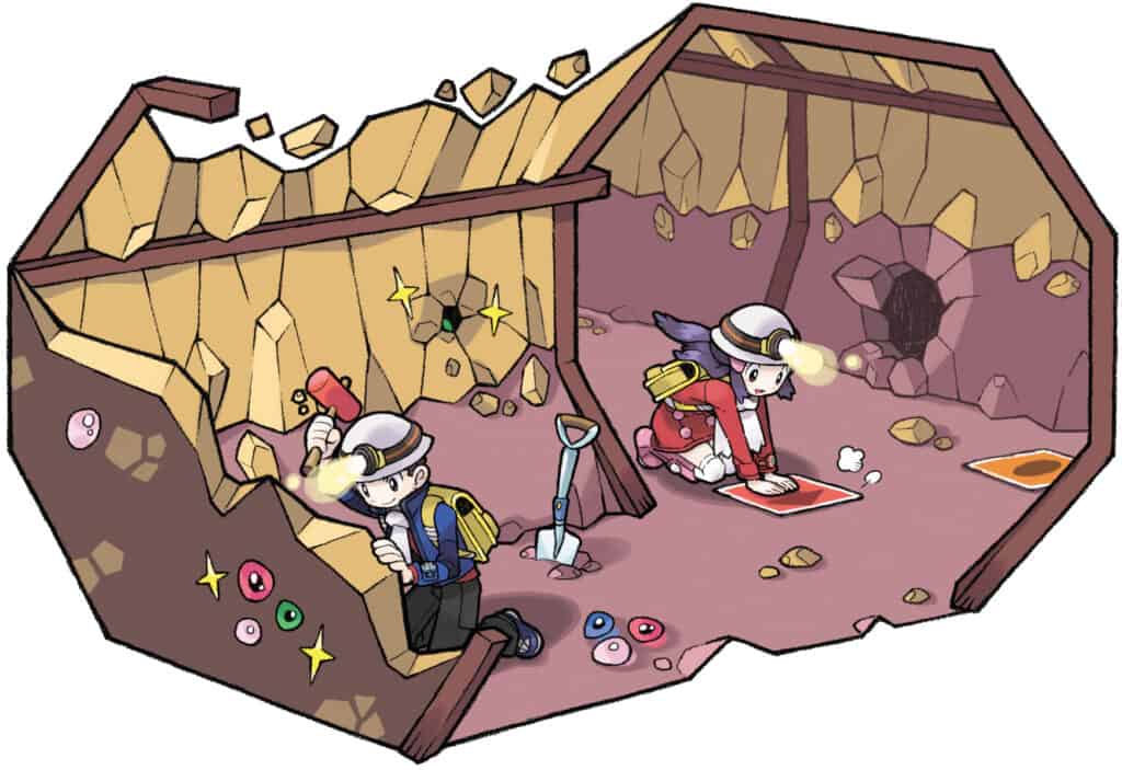 This promotional art shows Pokemon characters digging through the Underground.