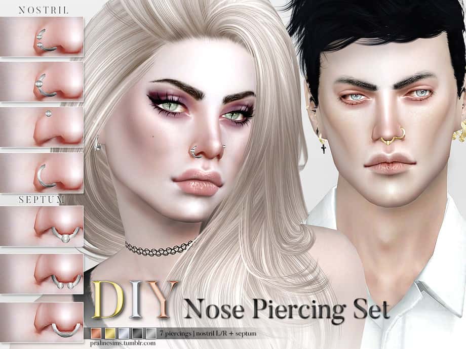A promotional image for The Sims 4 DIY Nose Piercing Set mod.
