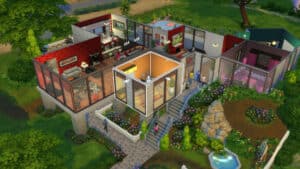 This modern house is one of the many housing options in The Sims 4.