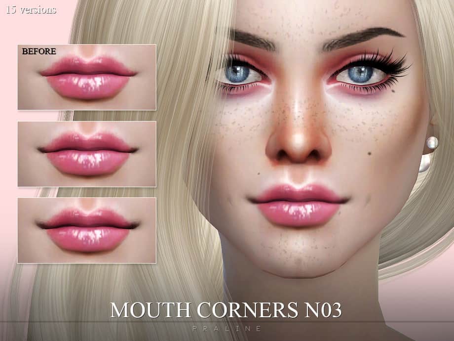 A promotional image for The Sims 4 Mouth Corners N03 mod.