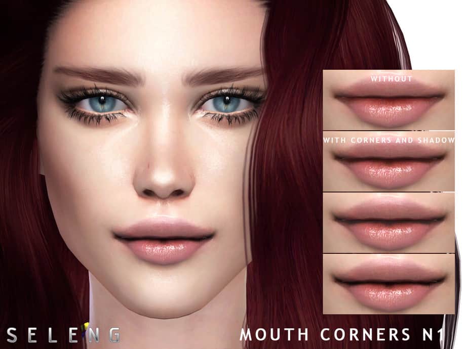 A promotional image for The Sims 4 Mouth Corners N1 mod.