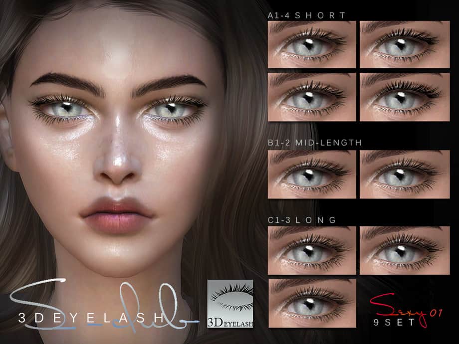 A promotional image for The Sims 4 S-Club TS4 3D Eyelashes I F V1 Bassis mod.