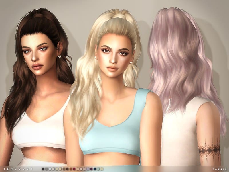 A promotional image for The Sims 4 toksik - Jealousy Hair mod.