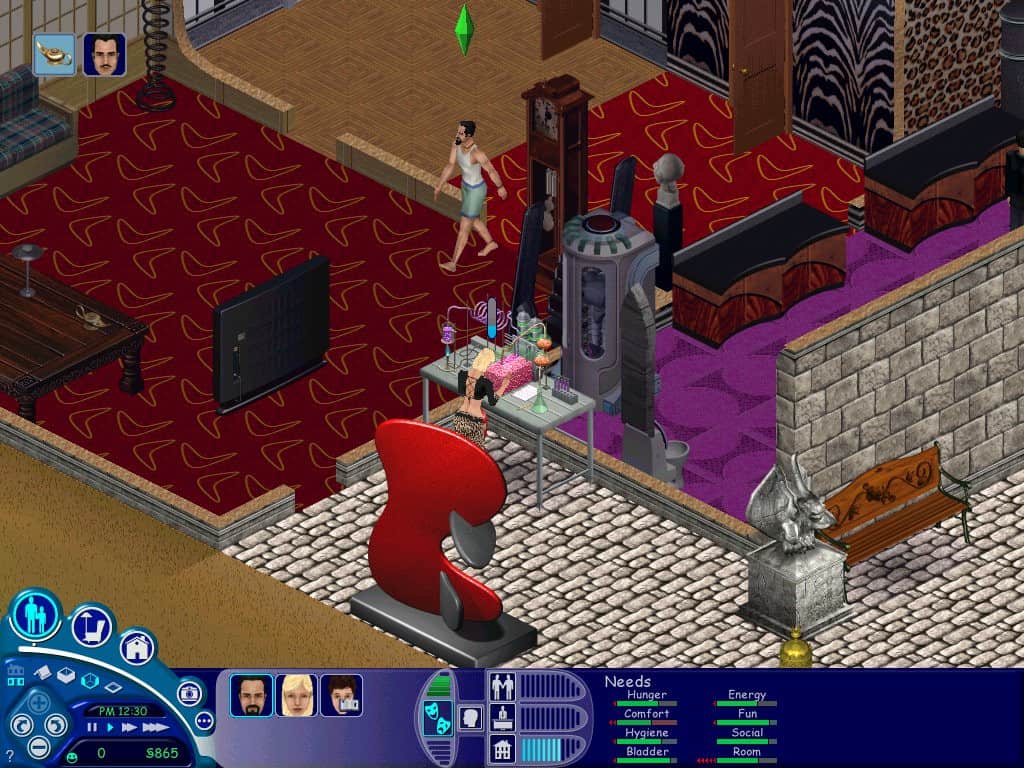A pair of Sims hang out at home in The Sims 1.