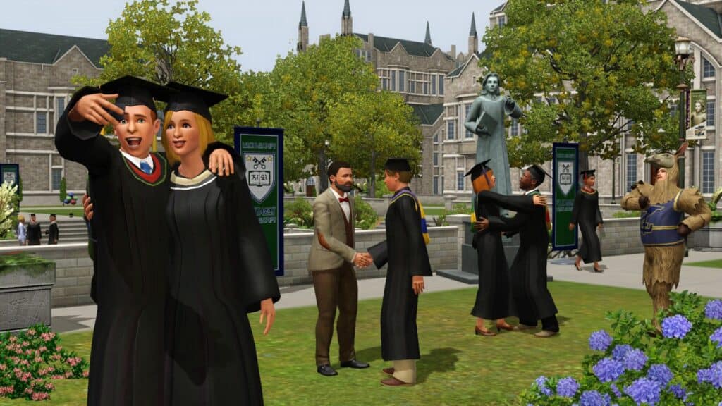 A Steam promotional image for The Sims 3: University Life expansion pack.