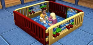 A screenshot of toddlers using the Head Start Playpen in The Sims 3.