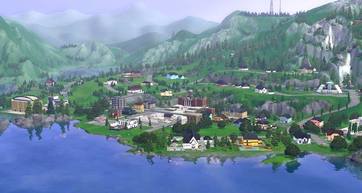 An aerial view of the Hidden Springs from The Sims 3 store.