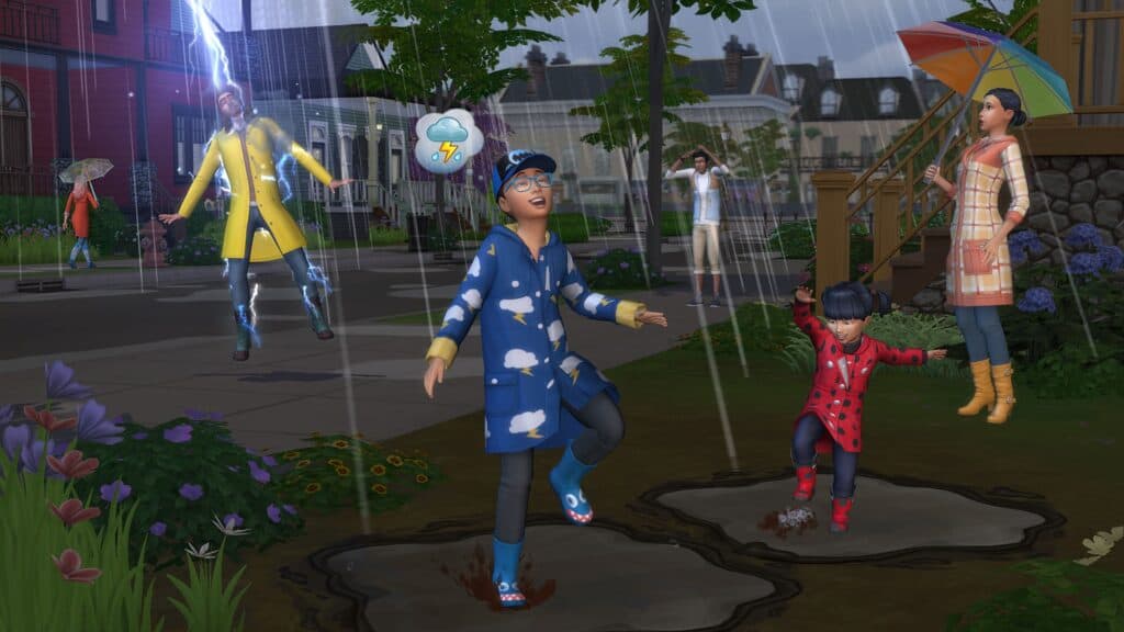 A screenshot showing the dynamic weather effects in The Sims 4: Seasons.