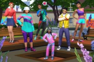 An in-game image of The Sims 4 Throwback Fit Kit