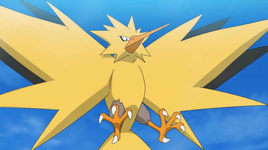 Zapdos' striking wings identify this legendary Pokemon as a lightning-type.