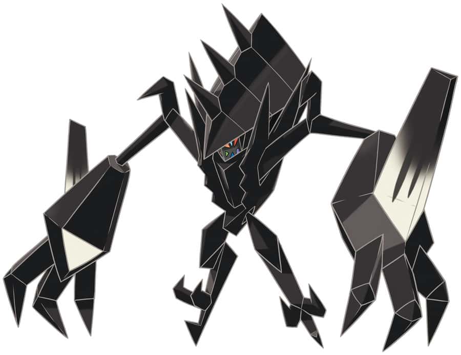 A Necrozma is seen. It is a Pokémon resembling a humanoid made out of black crystals with intimidadting claws.