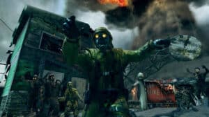 A menacing zombie lurches through the streets of Nuketown.