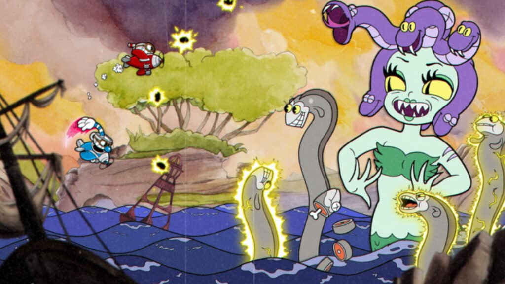 Combat in Cuphead: Don’t Deal with the Devil.